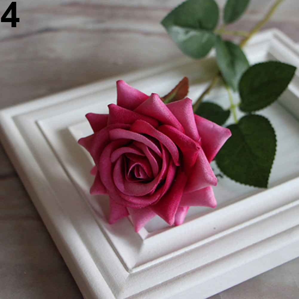 1 Pc Beautiful Artificial Fake Rose Flower with Leaf Wedding Party Home Decor