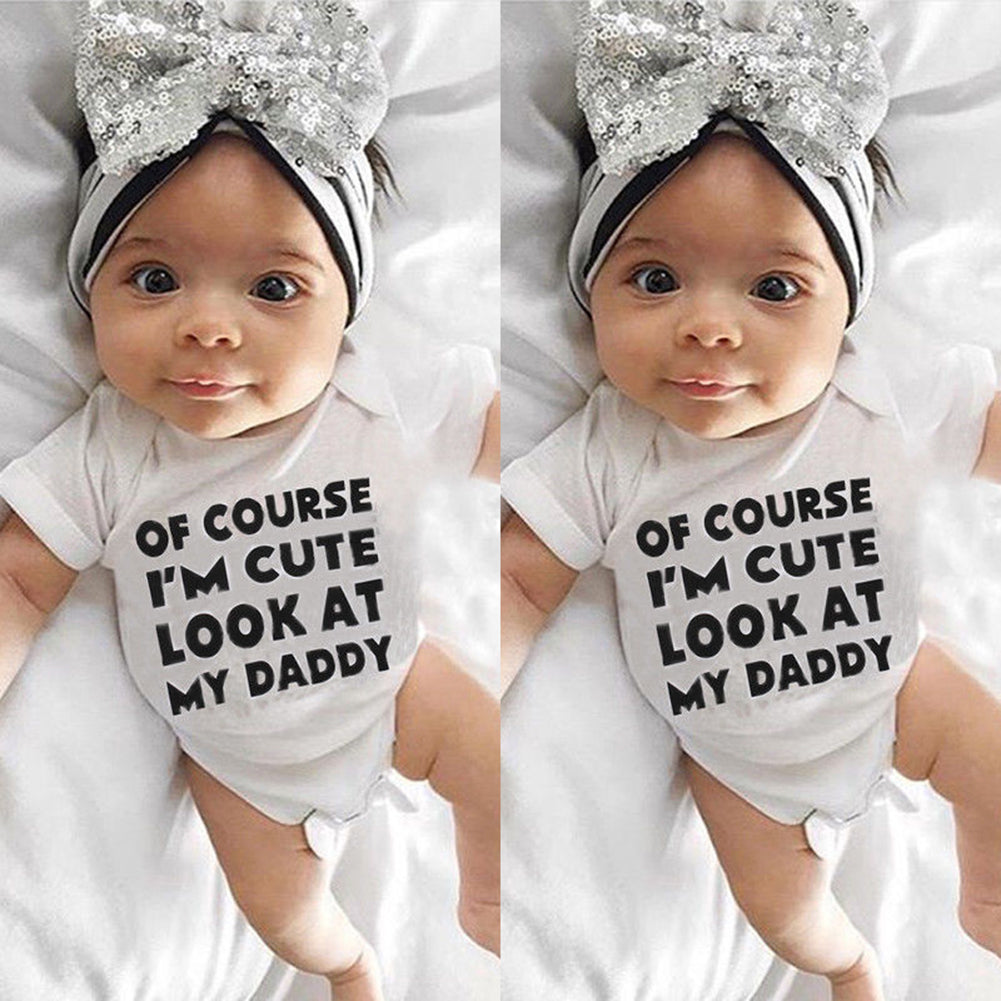 Newborn Infant Baby Girl Boys Romper Letter Print Short Sleeve Bodysuit Outfit
