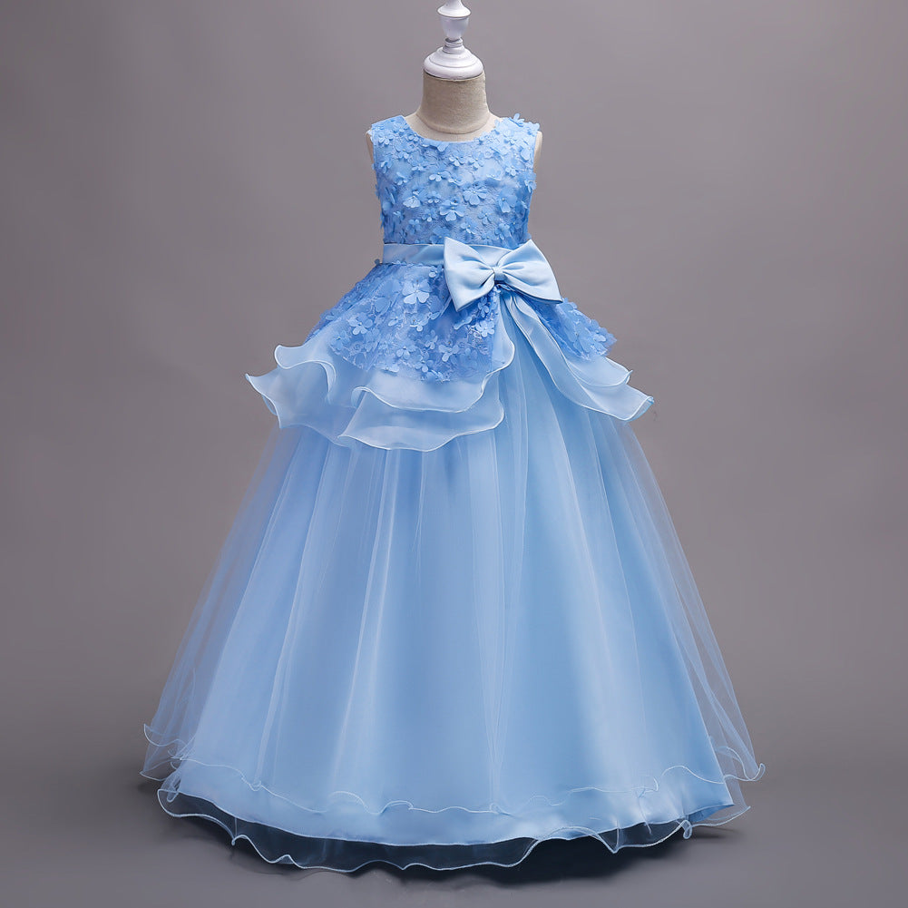 Pretty Little Princess Girl Long Sleeveless Formal Evening Dress Party Ballgown