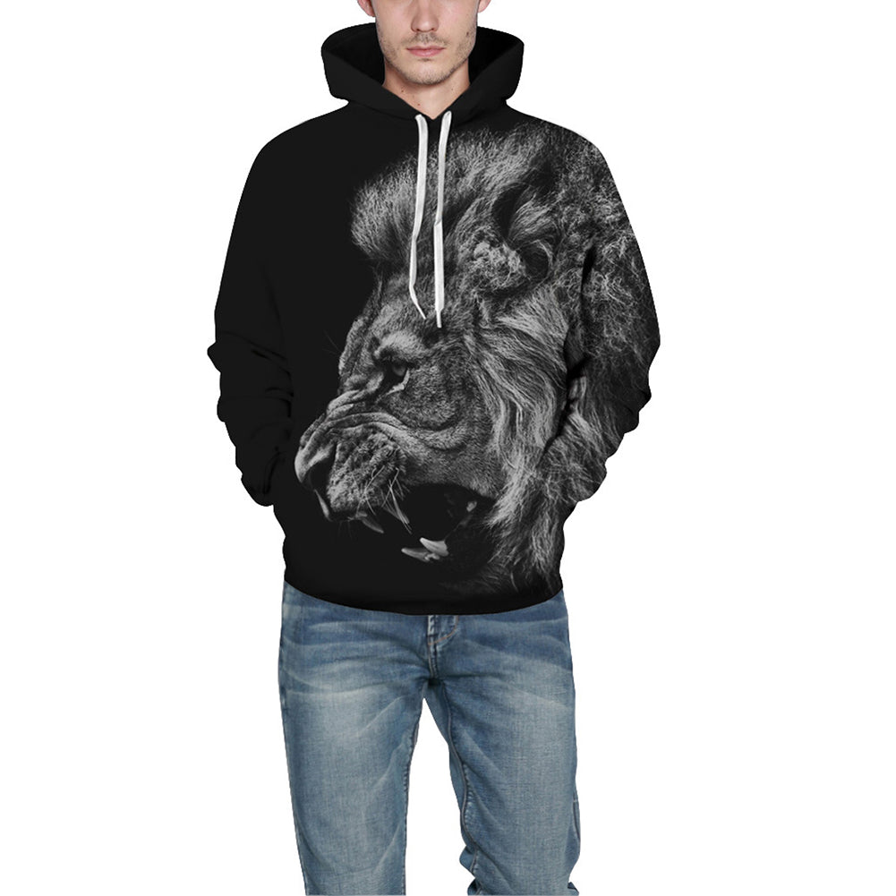 Men Women Autumn Long Sleeve Lion Roar Print Couple Hoodies Pullover Sweatshirt