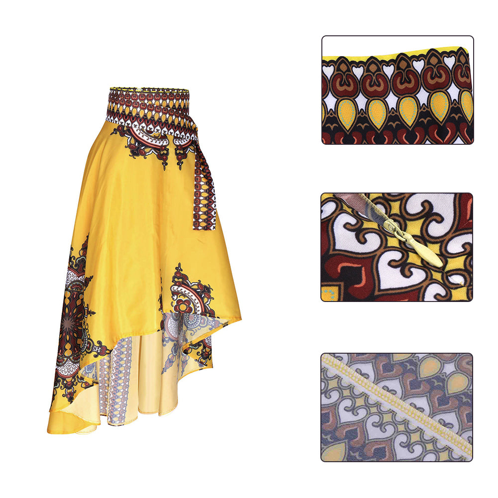 Ethnic Pattern Irregular Women Spring Summer Party Banquet Long Umbrella Skirt
