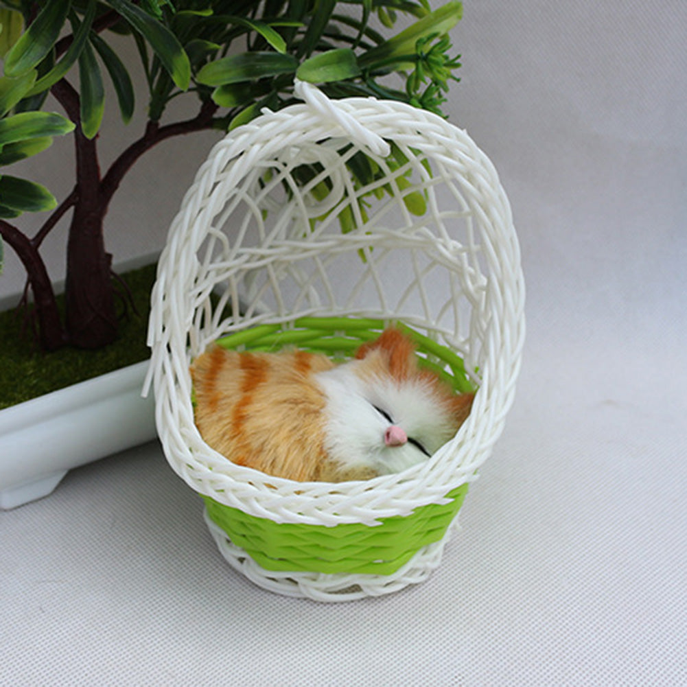 Creative Cute Simulation Cat with Hanging Basket Home Car Ornament Toy Gift
