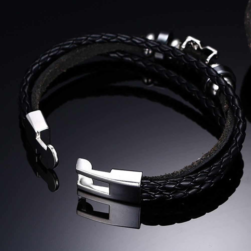 Men Fashion Letter X Bracelet Bangle Braid Faux Leather Clasp Jewelry Accessory