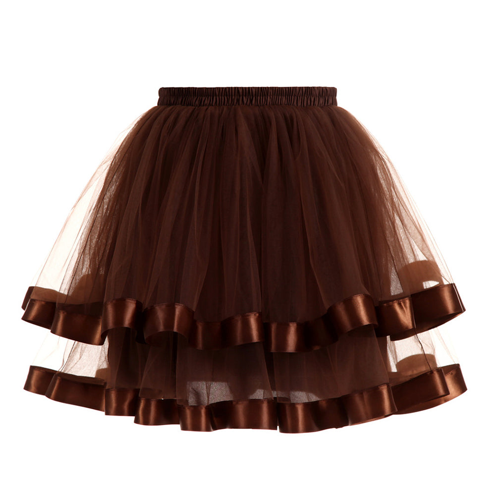 Women Double Layers Vintage Tutu Petticoat Gauze Skirt Prom Evening Party Dress