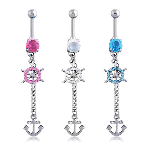 Rhinestone Belly Button Barbell Body Piercing Jewelry Anchors Rudder Navel Ring