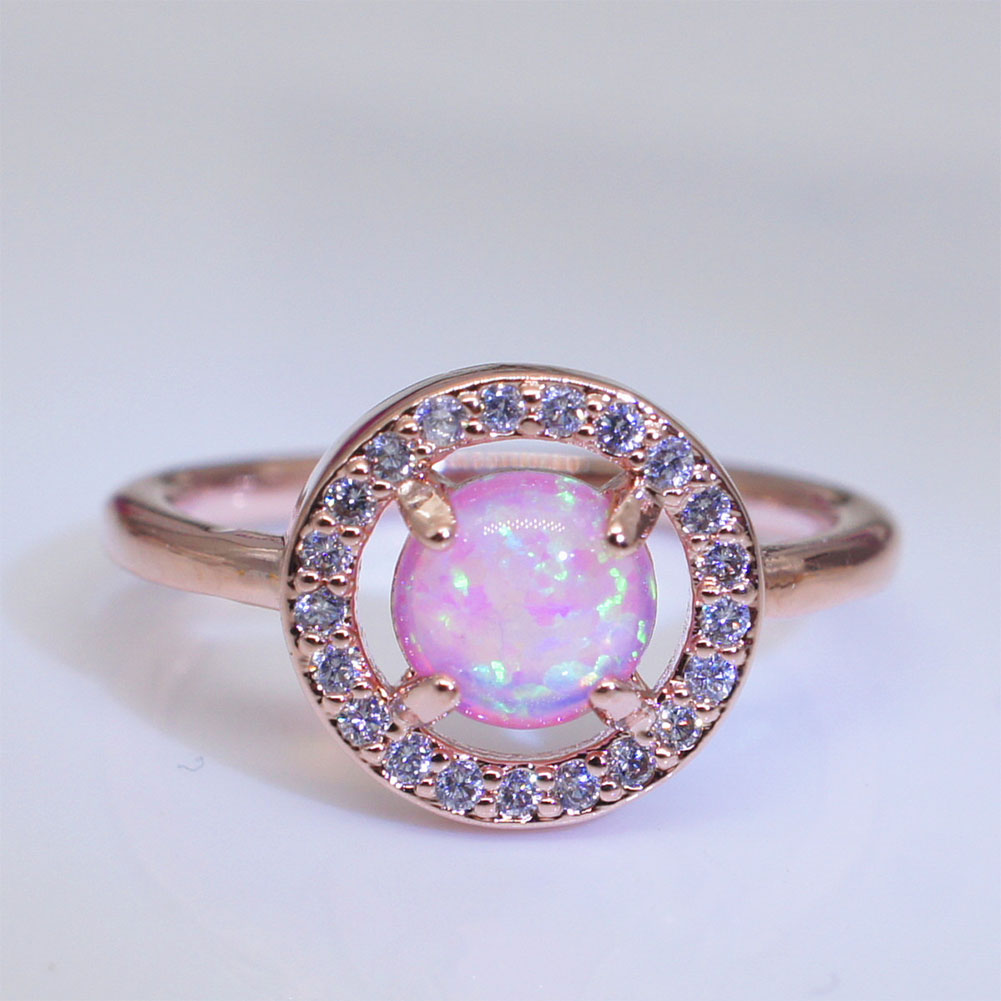 Faux Opal Round Rhinestone Hollow Jewelry Chic Women Wedding Engagement Ring