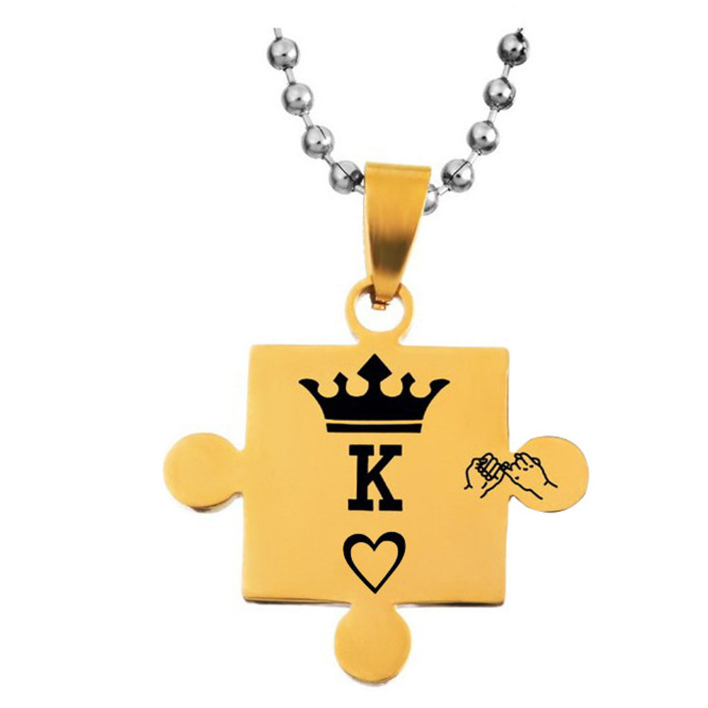 K Q Crown Puzzle Style Pendant Titanium Steel Couple Necklace Jewelry Gift