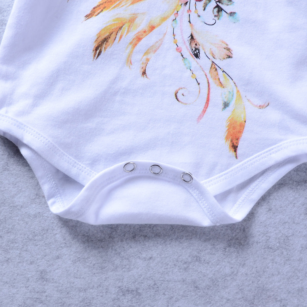 Newborn Baby Girls Boys Flower Short Sleeve Top Romper Pants Headband Outfits