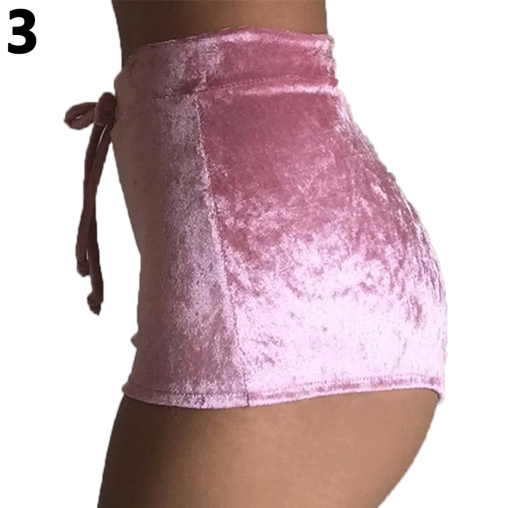 Women's Sexy Retro Velvet Short Shorts Drawstring High Rise Elastic Hot Pants