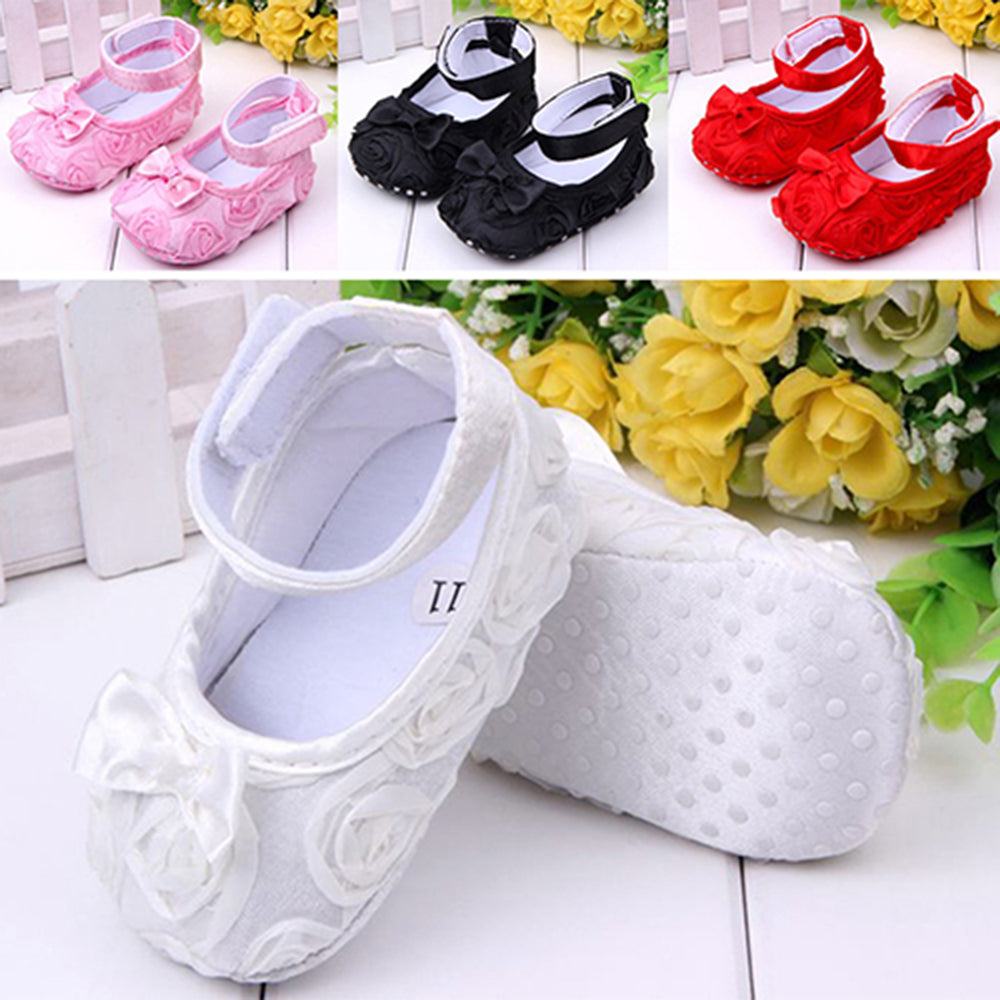 Baby Girls' Sweet Bow Comfortable Anti-Slip Princess Toddler Crib Shoes 0-18M