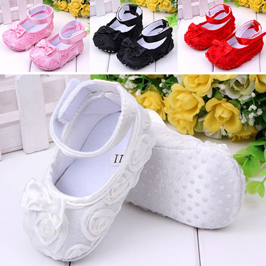 Baby Girls' Sweet Bow Comfortable Anti-Slip Princess Toddler Crib Shoes 0-18M