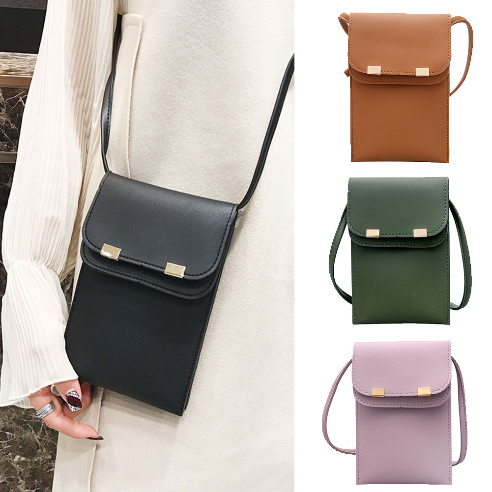 Fashion Women Solid Color Double Layer Faux Leather Rectangle Crossbody Bag