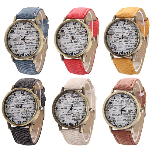 Men Women Fashion Graffiti Retro Cowboy Fabric Analog Quartz Casual Wrist Watch