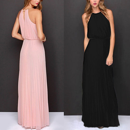 Sexy Elegant Women Chiffon Pleated Sleeveless Maxi Long Party Beach Prom Dress 