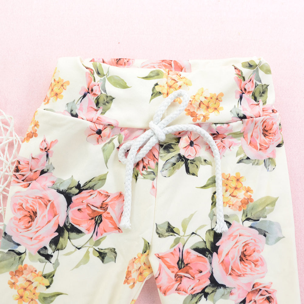 Baby Girl Infant Flower Pattern Long Sleeve Hoodie Pants Hairband Outfit Set