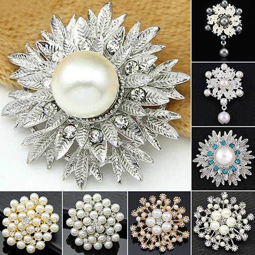 Alloy Flower Faux Pearls Brooch Crystal Pin Brooches Wedding Party Jewelry Gift