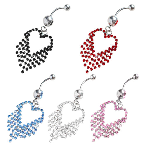 14G Sexy Heart Tassels Dangle Navel Belly Button Bar Barbell Ring Body Piercing