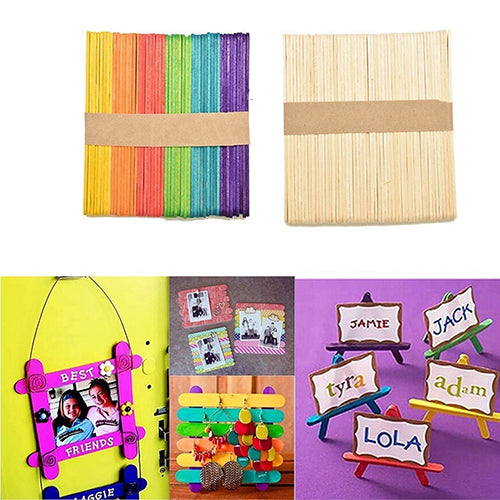 Kids Child Natural Multi-Color Wooden Popsicle Sticks DIY Crafts Puzzle Toy Gift