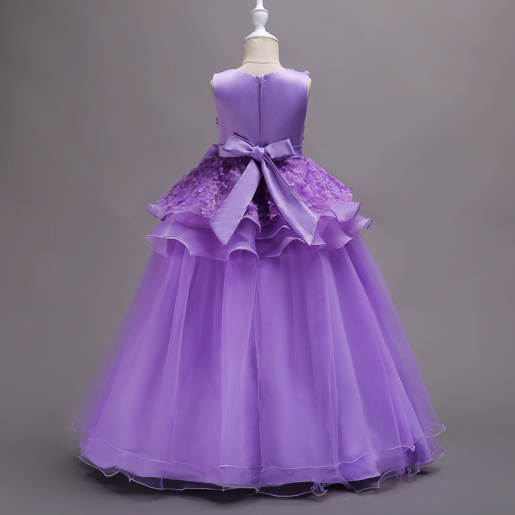 Pretty Little Princess Girl Long Sleeveless Formal Evening Dress Party Ballgown