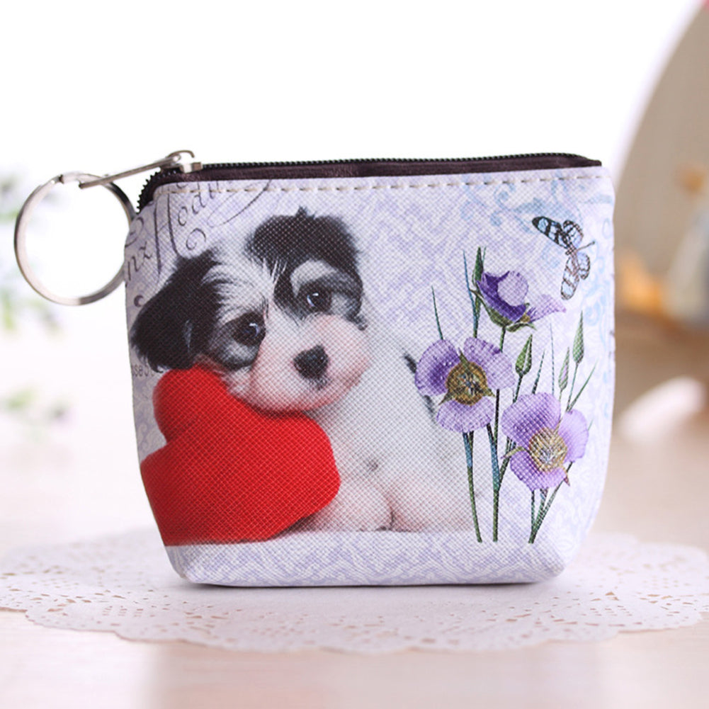 Women Girl Cute Dog Cat Faux Leather Clutch Short Coin Purse Zipper Wallet Gift