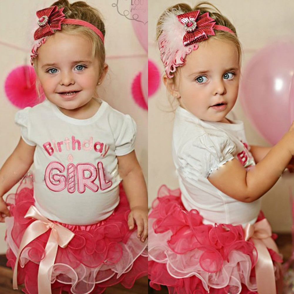 Cute Baby Girl Newborn Birthday Letter Print Bowknot Layer Tutu Skirt Outfit Set