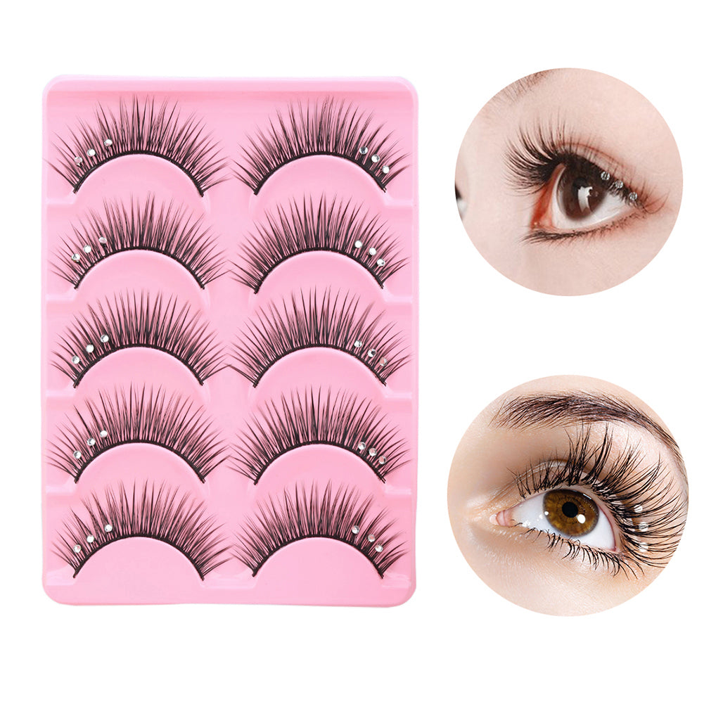 5Pairs Shiny Rhinestone False Eyelashes Thick Long Cross Stage Fake Eye Lashes