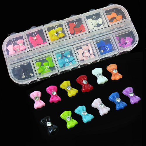 60 Pcs Trendy Glitters Rhinestone Bowknot Nail Art Tips Decorative DIY Sticker