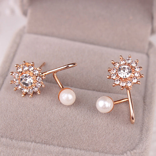 Women Sweet Rhinestone Faux Pearl Snowflake Ear Stud Earrings Jewelry Charm