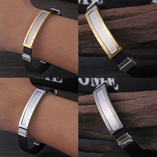 Men's Simple Design Stainless Steel Silicone Clasp Bangle Jewelry Bracelet Gift