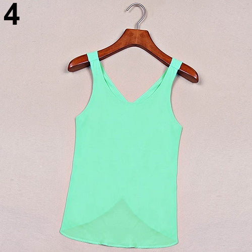 Women Candy Color Sexy Chiffon Cross Back Sleeveless Summer Casual Tank Top