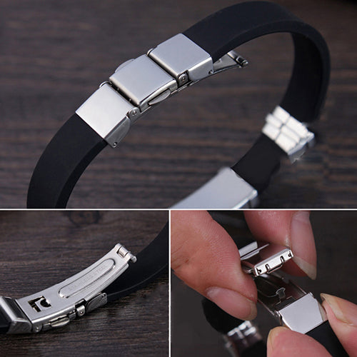 Men's Simple Design Stainless Steel Silicone Clasp Bangle Jewelry Bracelet Gift