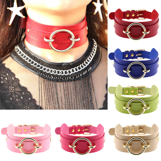 Fashion Gothic Wide Faux Leather O Ring Collar Choker Necklace Women Jewelry