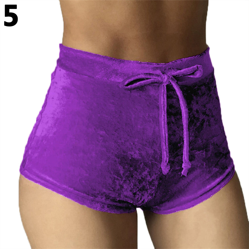 Women's Sexy Retro Velvet Short Shorts Drawstring High Rise Elastic Hot Pants