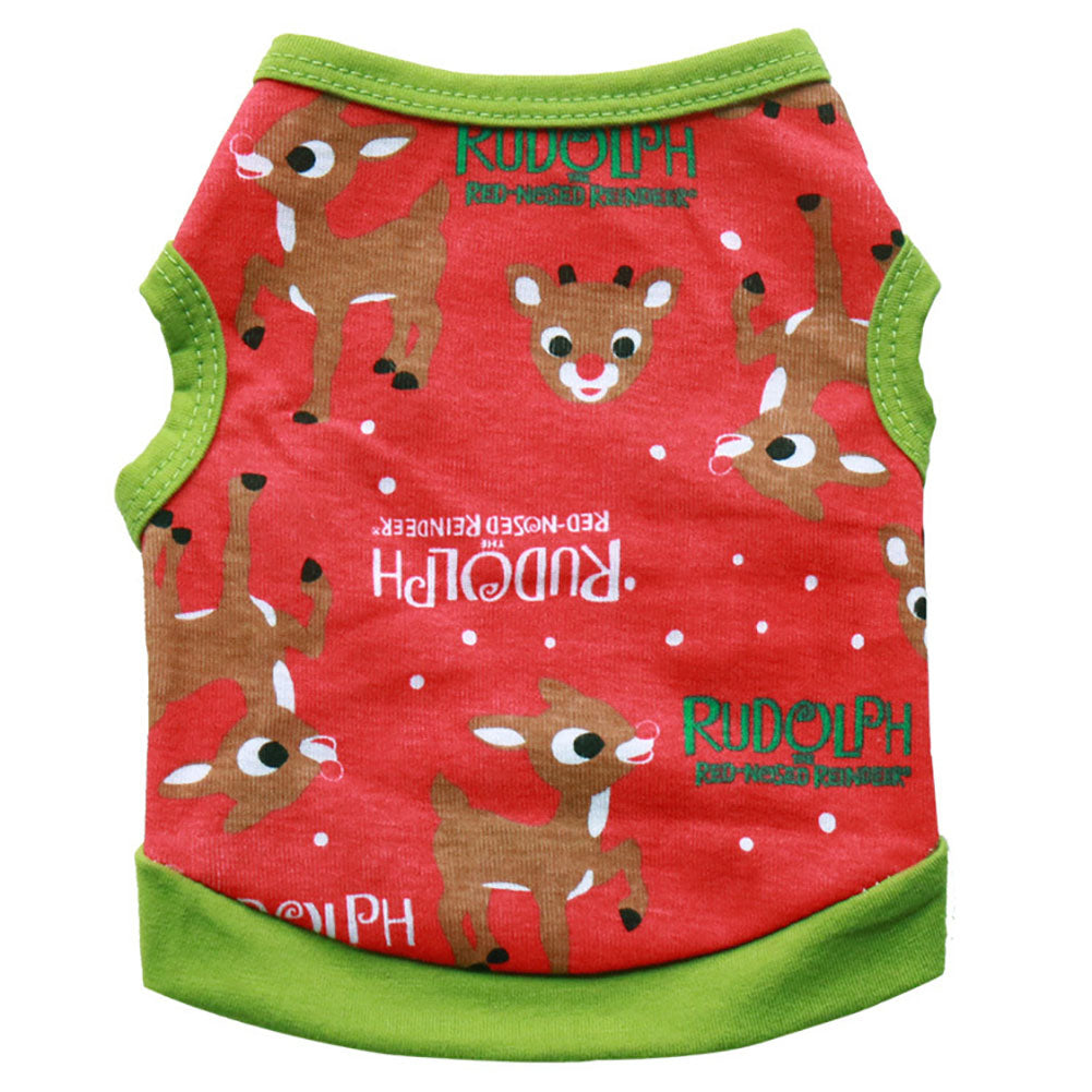 Cute Christmas Pet Vest Elk Print Breathable Sleeveless Top Dog Apparel Clothes