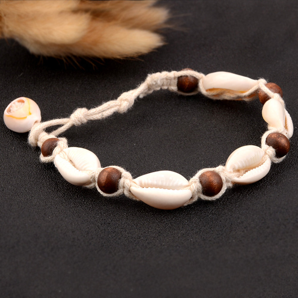 Women Knitted Wooden Beads Shell Summer Beach Anklet Ankle Bracelet Foot Jewelry