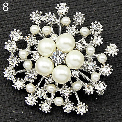 Alloy Flower Faux Pearls Brooch Crystal Pin Brooches Wedding Party Jewelry Gift