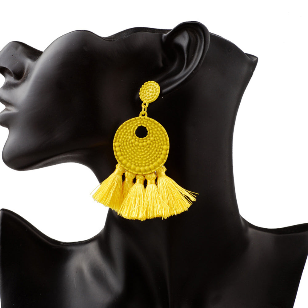 Vintage Round Tassel Earrings Club Party Accessory Women Jewelry Birthday Gift