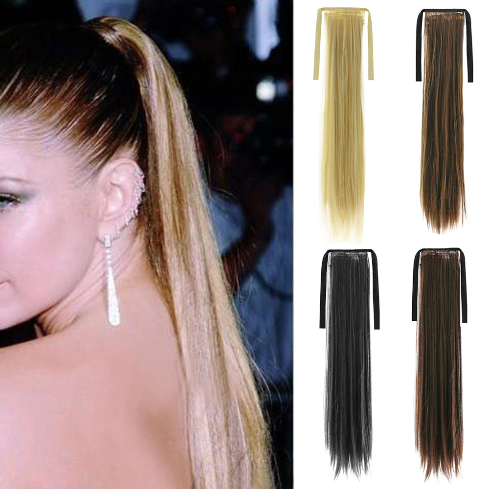 Long Straight Curly Ponytail Hair Extension Wrap Around Ribbon Clip-in Hairpiece