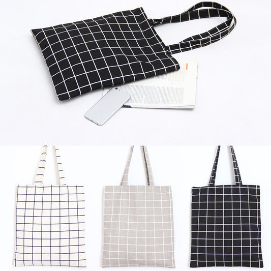 Women Plaid Zipper Single Shoulder Handbag Travel Shopping Tote Grocery Bag