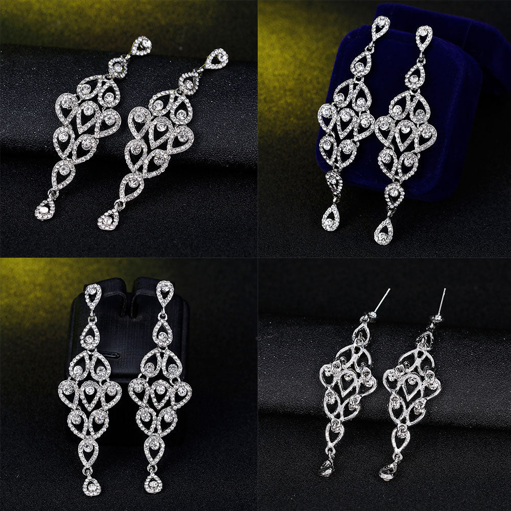 Fashion Waterdrops Rhinestone Long Dangle Women Earrings Party Jewelry Decor