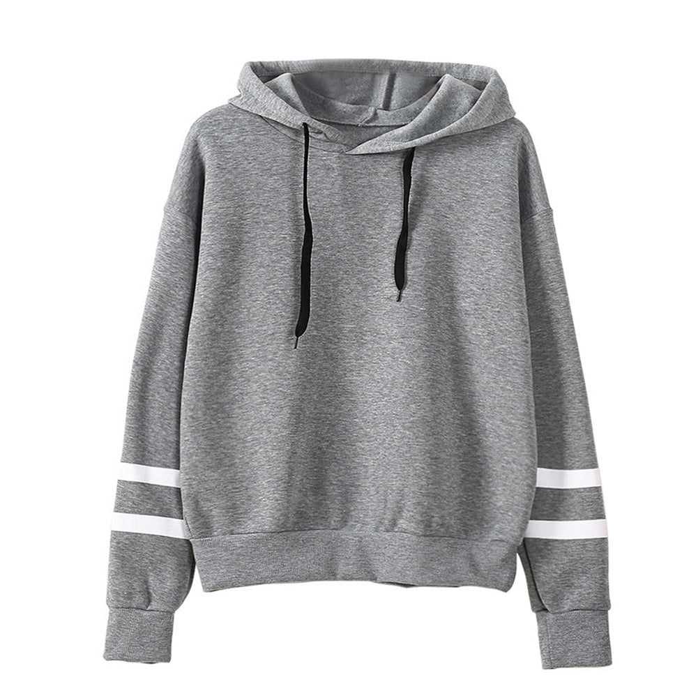 Women's Long Sleeve Hoodie Hooded Sweatshirt Striped Pullover Soft Top Coat