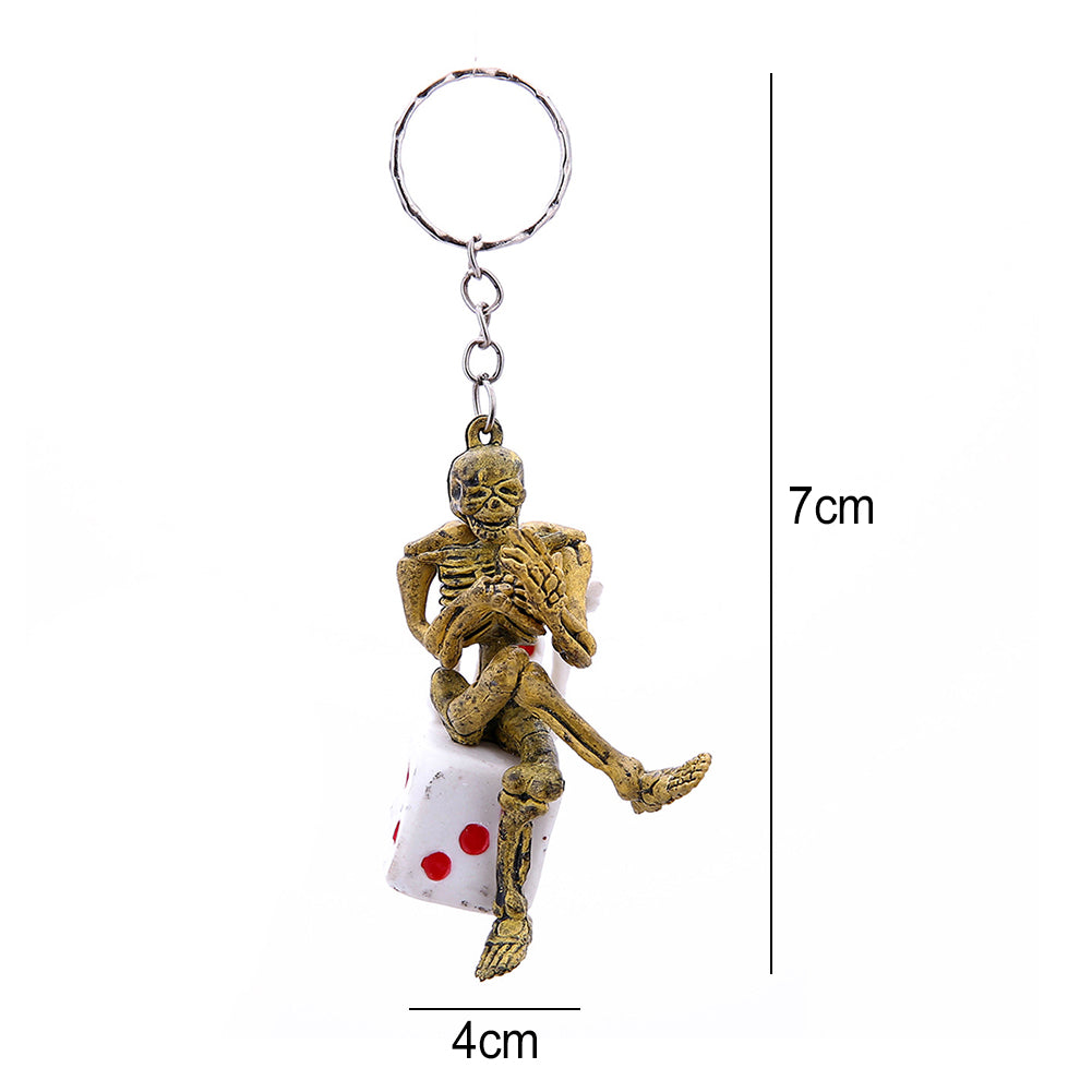 Creative Skeleton Dice Pendant Keychain Bag Ornament Key Ring Hanging Decor
