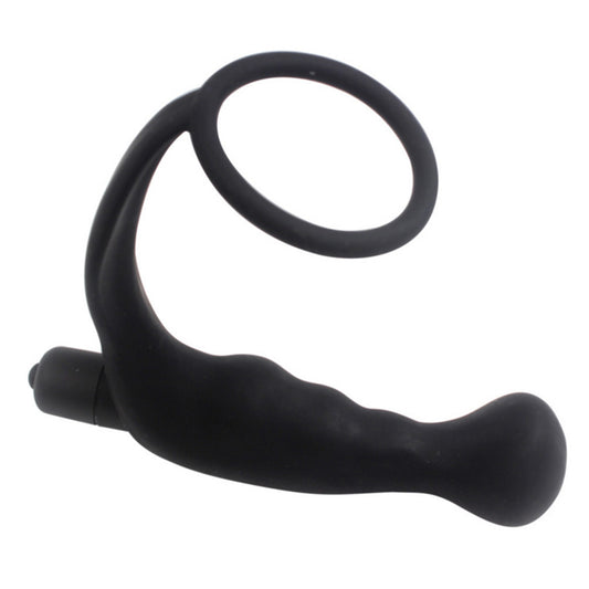 Men Silicone G-spot Vibration Penis Ring Anal Plug Massager Adult Sexual Toys