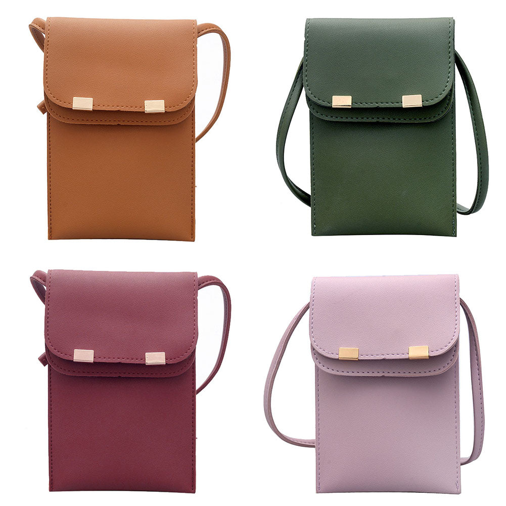 Fashion Women Solid Color Double Layer Faux Leather Rectangle Crossbody Bag