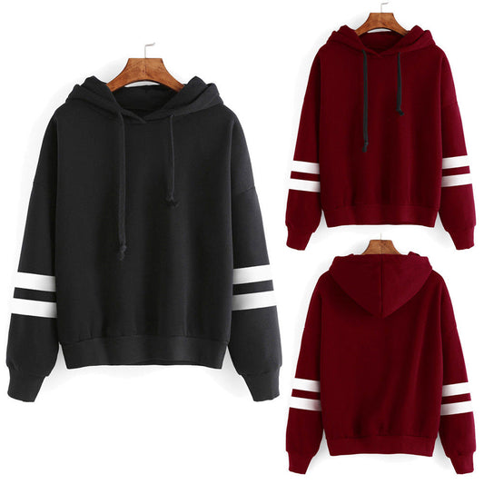 Women's Long Sleeve Hoodie Hooded Sweatshirt Striped Pullover Soft Top Coat