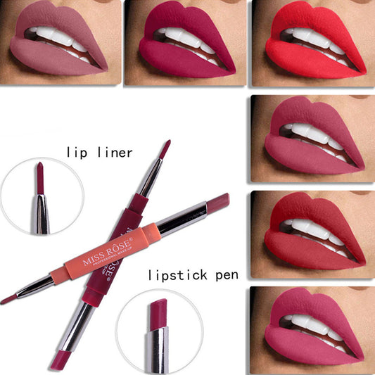 Women's Fashion Long Last Dual Head Lipliner Matte Lip Lipstick Pencil Makeup