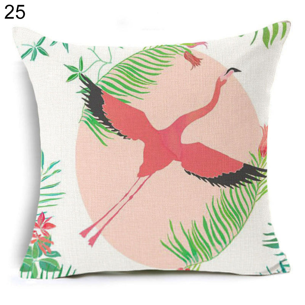 18Inch Linen Flamingo Flowers Sofa Waist Cushion Pillow Case Cover Home Decor