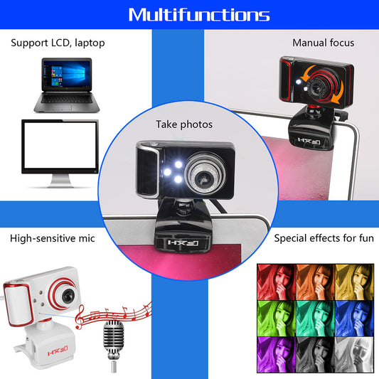 Clip-on HD WebCam Camera with Mic 9 Special Effects for Laptop Desktop Computer
