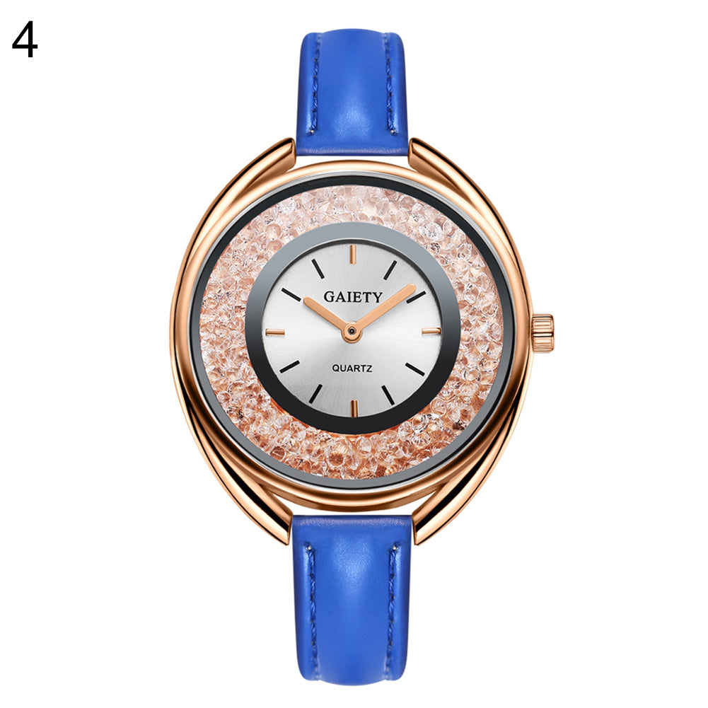 Luxury Dazzling Rhinestone Faux Leather Quartz Analog Watch Women Wristwatch