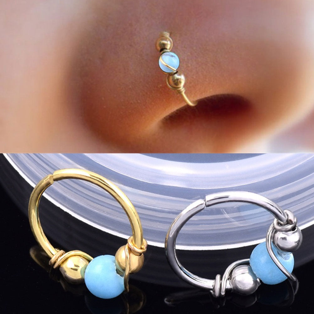 Fashion Women Beads Earring Lip Nose Ring Nostril Hoop Body Piercing Jewelry